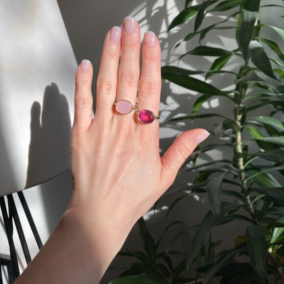 Pink gemstone 925 silver gold plated stacking ring - Picture 1 of 4